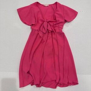 See You Monday Fuchsia Pink Tie-Front Flutter Sleeve Dress